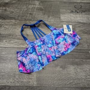 Arizona Jean Co Girl's Flounce Tie Dyed Fish Scale Bikini Top Swimsuit Size 16